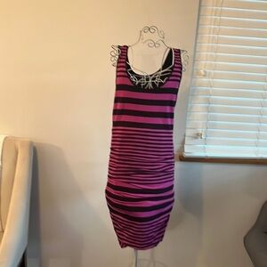 Felicity & Coco Like New! Nordstrom Black/Magenta Striped Jersey Tank Dress